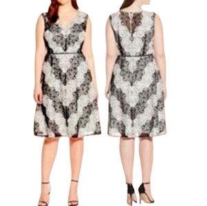 ADRIANNA PAPELL Chevron Black And White Lace Fit And Flare Dress NWT Wedding